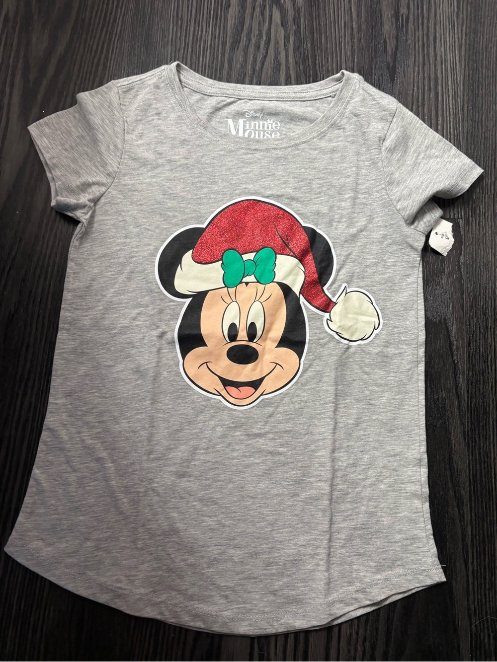 ❗️3/$15❗️new girls Disney Grey Minnie Mouse Holiday Tee with Red Santa Hat